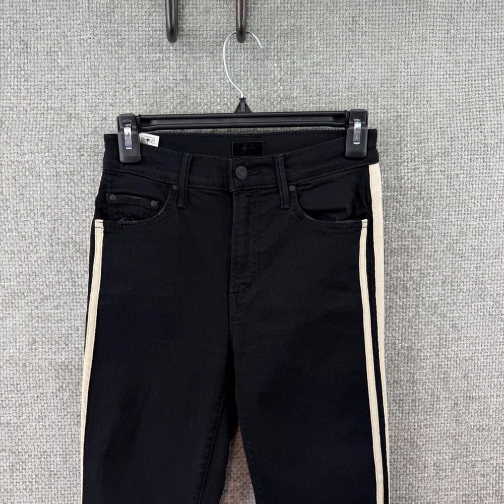 MOTHER Insider Crop Step Fray Womens 25 Black Guilty Racer Jeans High Rise USA